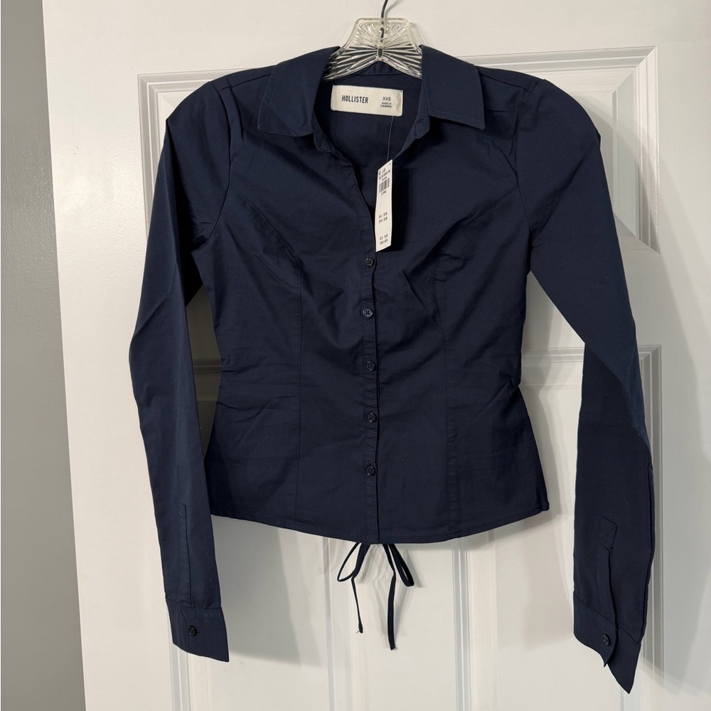 Hollister Women's Dark Navy Button-Front Poplin Shirt XXS NWT